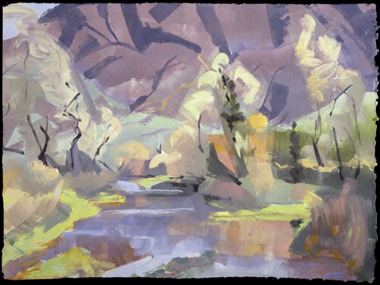 Spring On The River II, monotype, 21.75"x29.25"